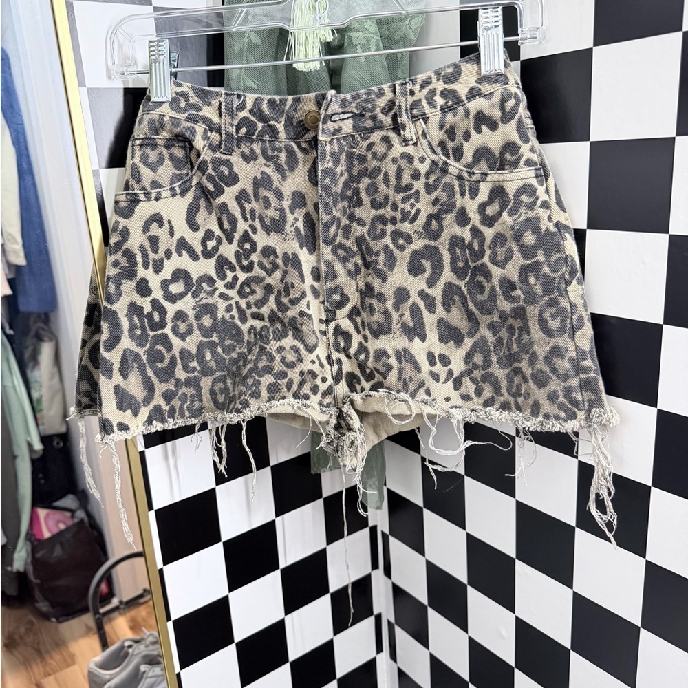 Cider Leopard Print Jean Shorts